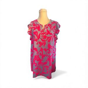 Dear Scarlett Gray & Hot Pink Floral Blouse · Size XL